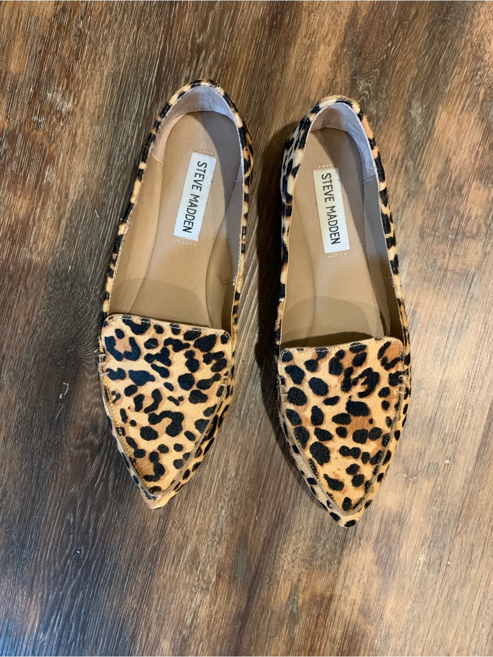 Steve Madden Leopard Print Pointed Loafers - Tan/Black